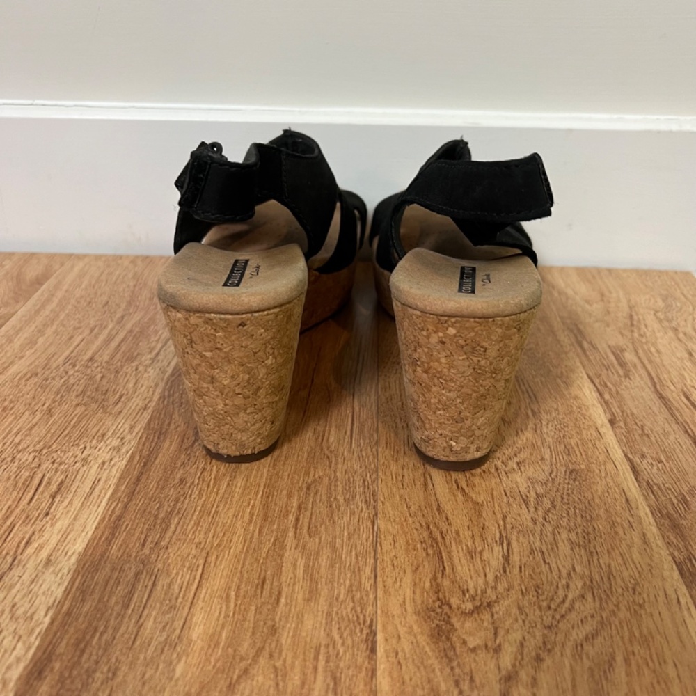 Clarks Collection Black Wedge Open Toe Heels - image 6